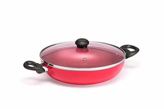 CORAL DLX GRANITE KADAI RED 260MM (IB)(WITH GLASS LID) - NON STICK COOKWARE - BUTTERFLY